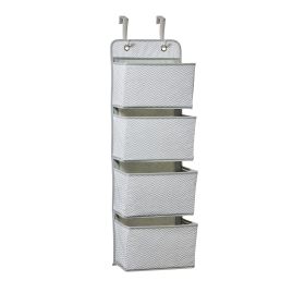 (4 pack) 4 Pocket Nursery Hanging Organizer, Gray and White